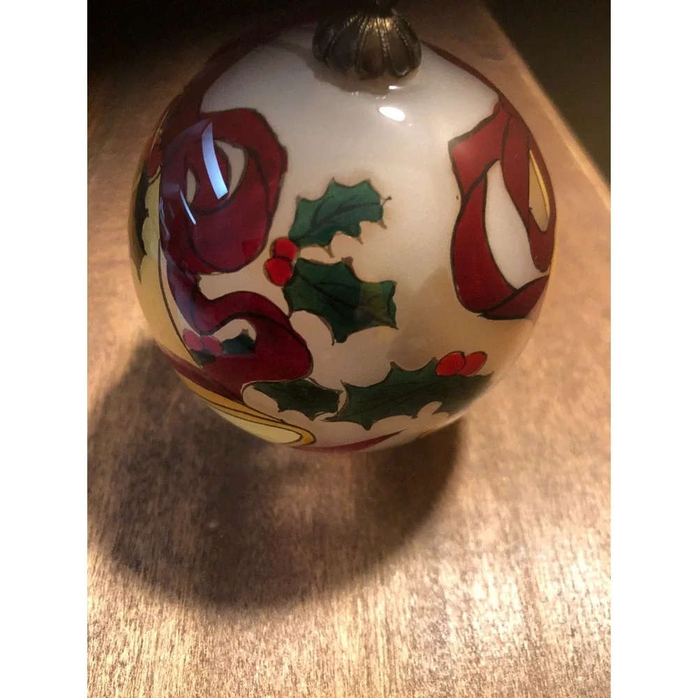 VINTAGE BELLS and POINSETTIAS GLASS CHRISTMAS ORNAMENT ~Stunning~